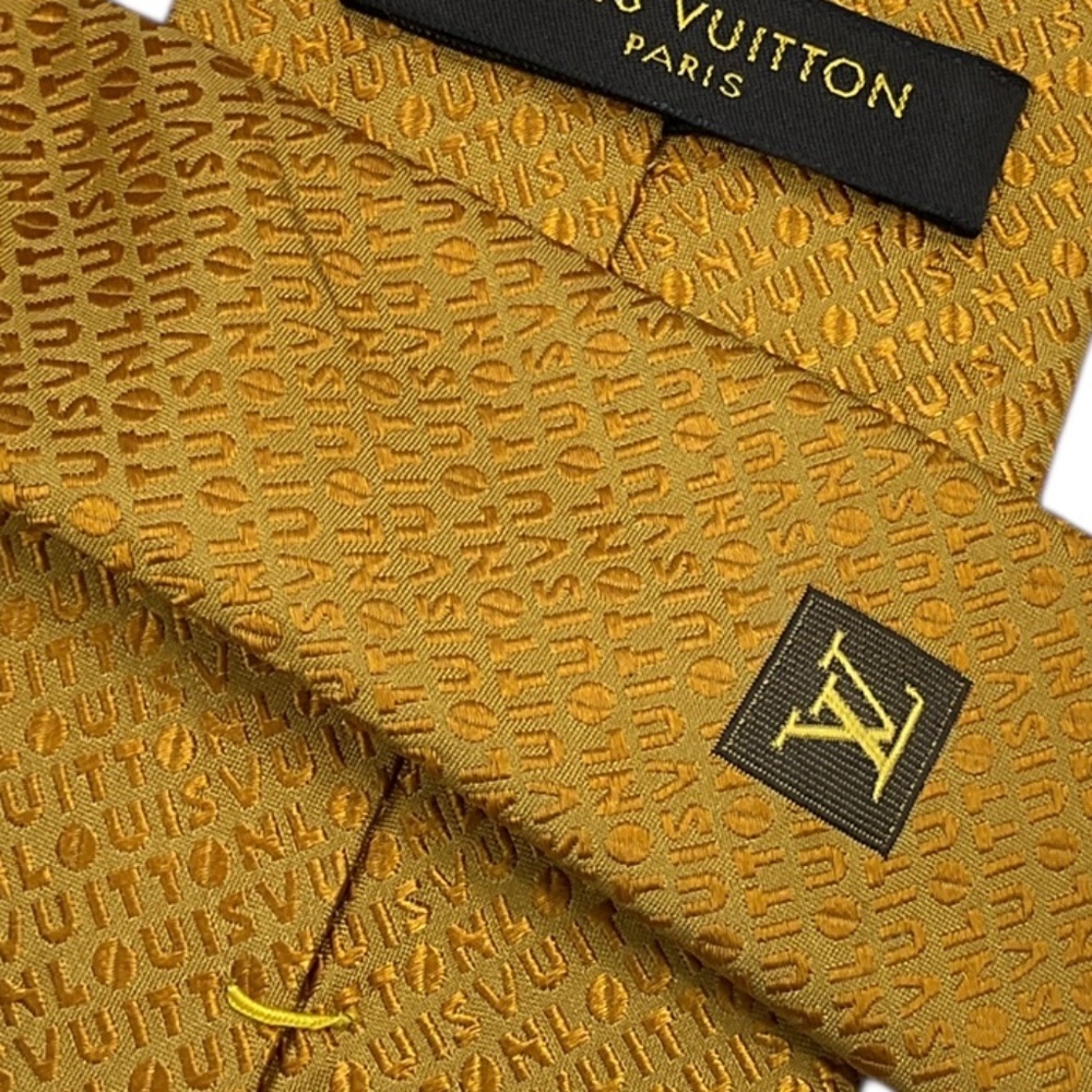 LOUIS VUITTON RARE Gold Mon LOUIS VUITTON Silk LUXURY Tie ITALY - Picture 7 of 7